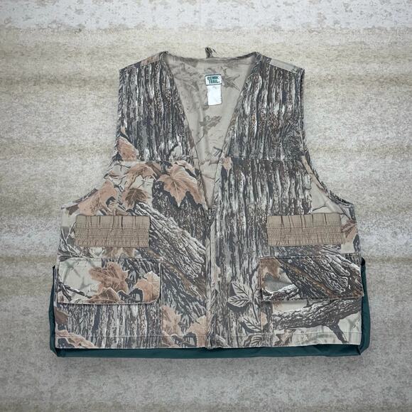 Vintage Realtree Hunting Camo Vest Woodland Cotton Full Zip Shell Holders 90s - Picture 1 of 3